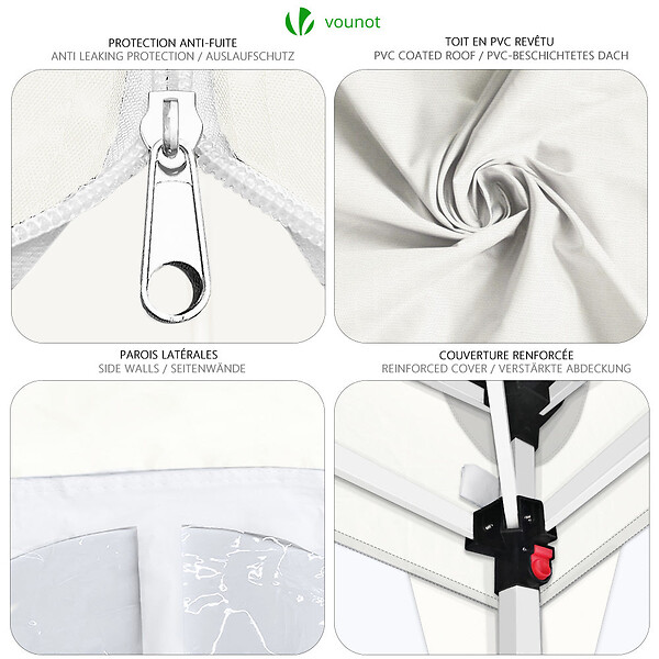 VOUNOT - Tonnelle de Jardin 3x3m Pliable avec portes et fenêtres Blanc - large