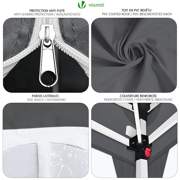 VOUNOT - Tonnelle de Jardin 3x3m Pliable avec portes et fenêtres Gris - large