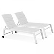 OVIALA - Lot de 2 bains de soleil en aluminium et textilène blanc - Nouméa - vignette