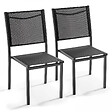 OVIALA - Lot de 2 chaises de jardin en aluminium et textilène noir - Ajaccio - vignette