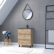 AURLANE - Pack Meuble SDB 60cm sur pieds 3 tiroirs Chene_Vasque noire + Miroir Barber - TIMBER 60 - Pack40 - vignette