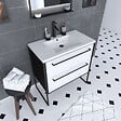 AURLANE - Meuble de salle de bain 80x50cm NOIR MAT - 2 tiroirs blanc - vasque blanche - STRUCTURA F034 - vignette