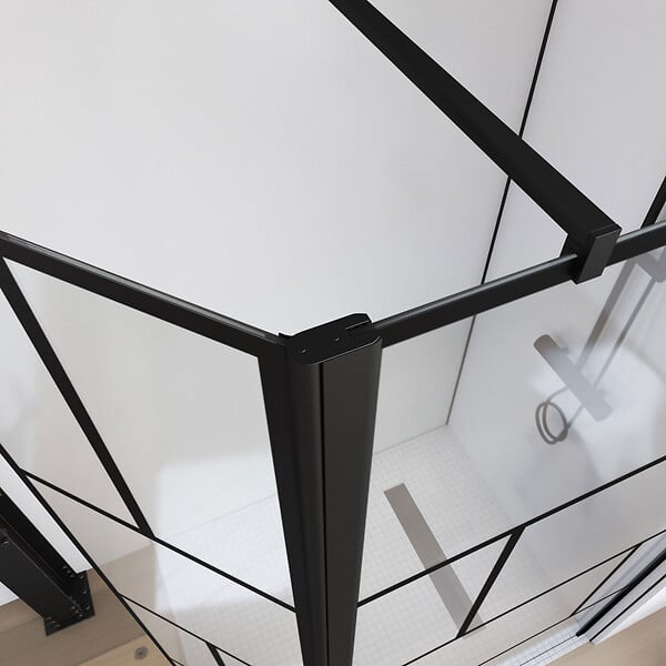 AURLANE - Paroi de douche avec pivot 90+40x195cm - Sérigraphie type Briques et Profilés Noir - DARK BLOCKS - large