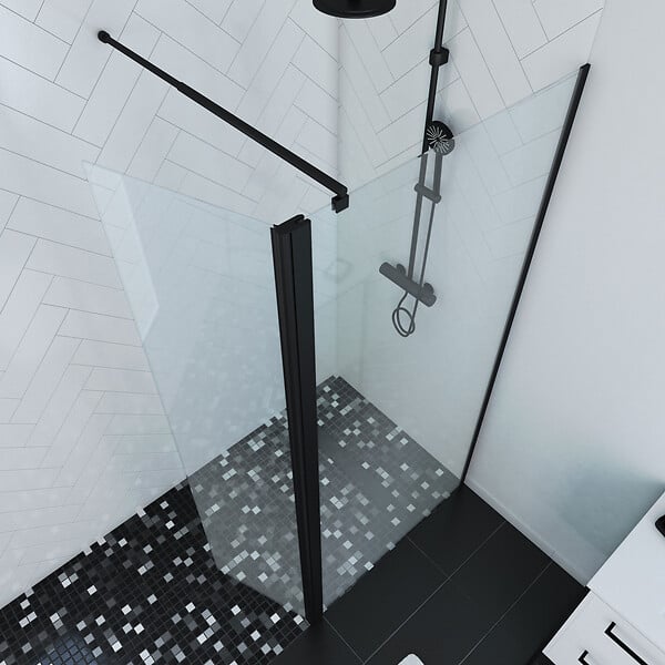 AURLANE - Paroi de Douche et Volet Pivotant 90+40x200 cm - Verre Transparent - Barre de Fixation Noire - large