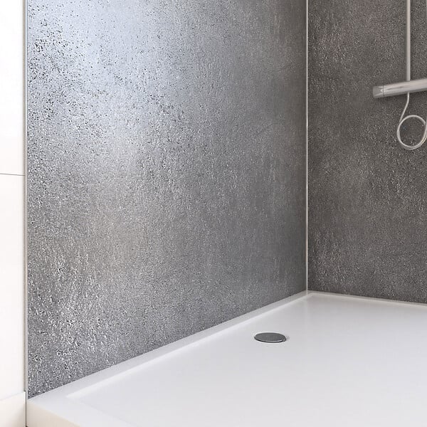 AURLANE - Pack de 2 Panneaux Muraux Pierre Silver Grey 90+120x210 cm avec Profilés ANODISE BRILLANT - STONE'IT - large
