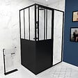 AURLANE - Porte de douche coulissante 140x200 cm + retour 90cm type atelier - PROFILE NOIR MAT - vignette