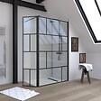 AURLANE - Paroi de douche avec pivot 120+40x195cm - Sérigraphie type Briques et Profilés Noir - DARK BLOCKS - vignette