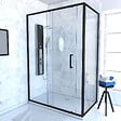 AURLANE - Porte de douche + Retour 140x90x200 cm - Verre 6 mm - Profilé Noir - CRUSH - vignette