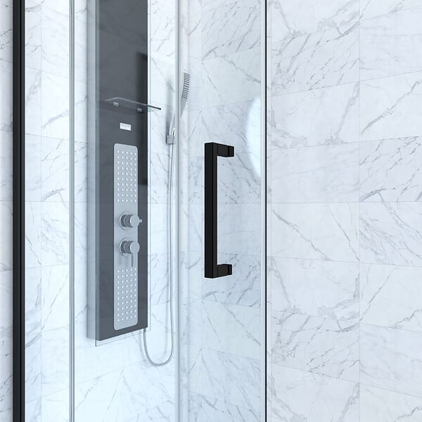 AURLANE - Porte de douche + Retour 140x90x200 cm - Verre 6 mm - Profilé Noir - CRUSH - large
