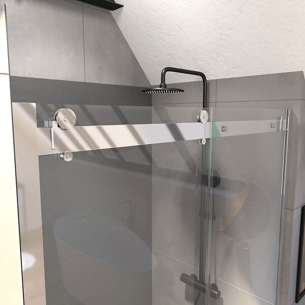 AURLANE - Porte de Douche Coulissante 120x200 cm Type Industriel - Aluminium Chromé - Verre Trempé 8 mm - large
