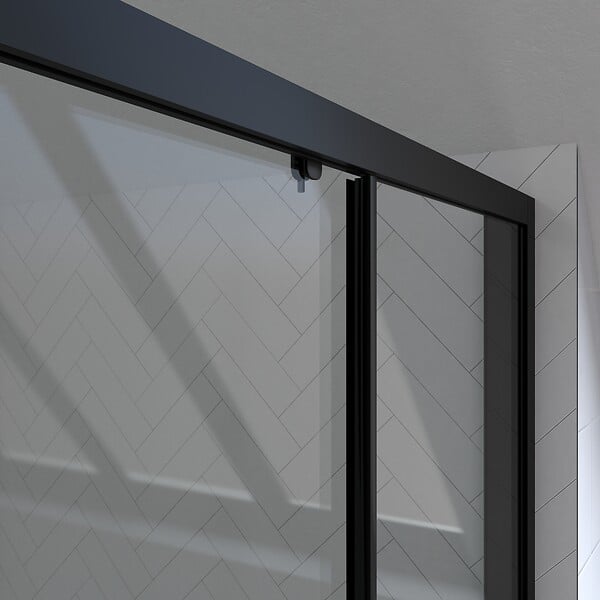 AURLANE - Porte de douche Double Coulissant 140x200 cm - Verre transparent - Profilé Noir - CRUSH - large