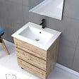 AURLANE - Pack Meuble SDB 60cm sur pieds 3 tiroirs Chene_Vasque blanche + Miroir Led - TIMBER 60_Pack41 - vignette