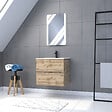 AURLANE - Pack Meuble SDB 60cm suspendu 2 tiroirs Chene_Vasque blanche + Miroir Led - TIMBER 60_Pack10 - vignette