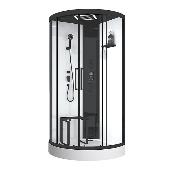 AURLANE - Cabine de douche 1/4 de cercle 95x95x218 cm - Fonction HAMMAM, Jets Hydromassants, Led et Bluetooth - large