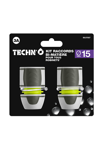 TECHNO - 2 Raccords rapides D15mm bi-mat TECHNO - large