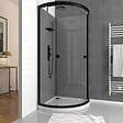 AURLANE - Cabine de douche 1/4 de cercle 90x90x207/222 cm - Receveur bas - Fonds Gris Profilés Noir Mat - FOGGY LOW - vignette