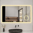 AICA SANITAIRE - Miroir lumineux loupe + bluetooth + tricolore + anti-buée 100x60cm salle de bain dimmable,mémoire,tactile,led - vignette