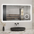 AICA SANITAIRE - Miroir lumineux Horloge + loupe + bluetooth + tricolore + anti-buée 140x80cm salle de bain dimmable,mémoire,tactile,led - vignette