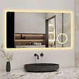 AICA SANITAIRE - Miroir lumineux Horloge + loupe + bluetooth + tricolore + anti-buée 140x80cm salle de bain dimmable,mémoire,tactile,led - vignette