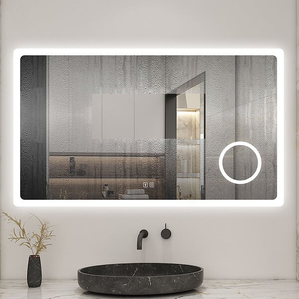 AICA SANITAIRE - Miroir lumineux loupe + bluetooth + tricolore + anti-buée 120x70cm salle de bain dimmable,mémoire,tactile,led - large