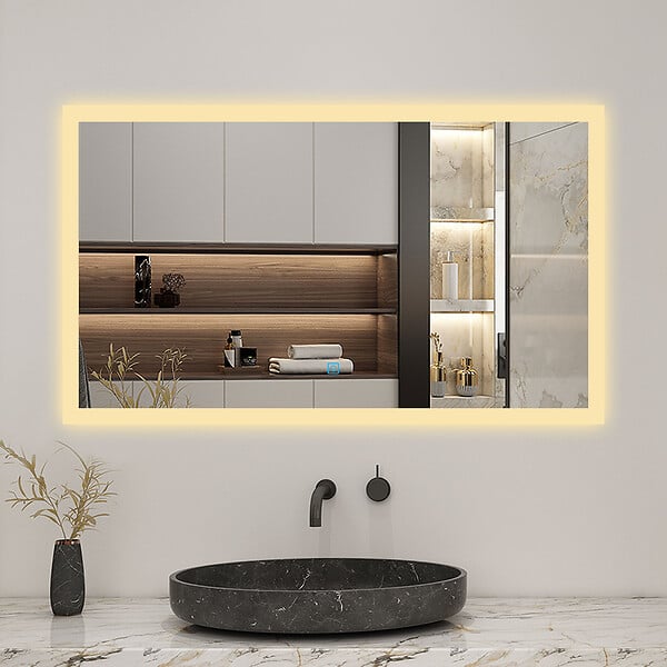 AICA SANITAIRE - LED miroir lumineux 3 couleurs tactile avec anti-buée,dimmable et mémoire 120x70cm miroir salle de bain - large
