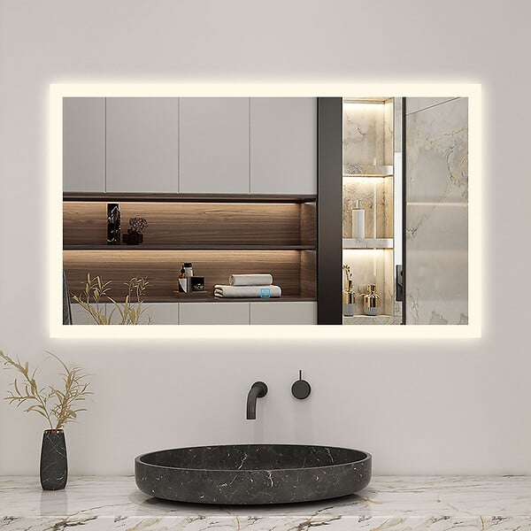 AICA SANITAIRE - LED miroir lumineux 3 couleurs tactile avec anti-buée,dimmable et mémoire 120x70cm miroir salle de bain - large
