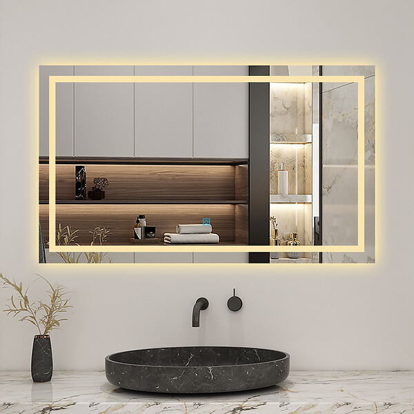 AICA SANITAIRE - LED miroir lumineux 3 couleurs tactile + anti-buée + dimmable + mémoire 120x70cm miroir salle de bain - large