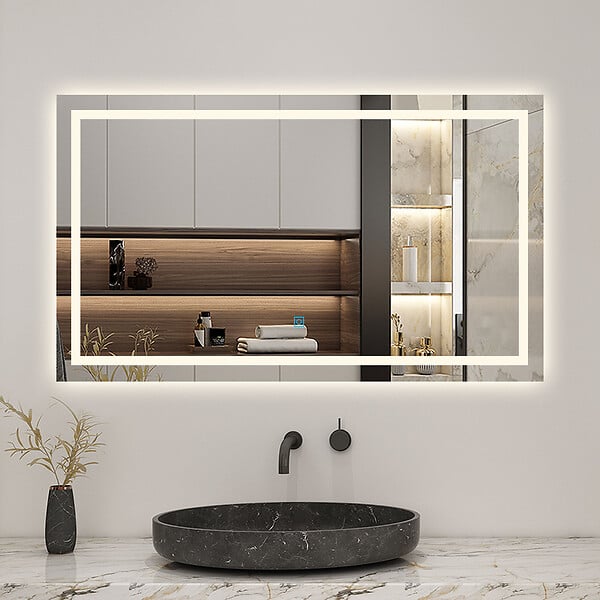 AICA SANITAIRE - LED miroir lumineux 3 couleurs tactile + anti-buée + dimmable + mémoire 120x70cm miroir salle de bain - large
