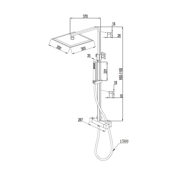 ESSEBAGNO - Square II colonne de douche carrée thermostatique noire - large