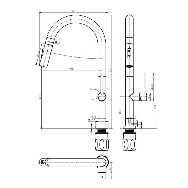 ESSEBAGNO - Portofino mitigeur évier à douchette extractible gris vert - large