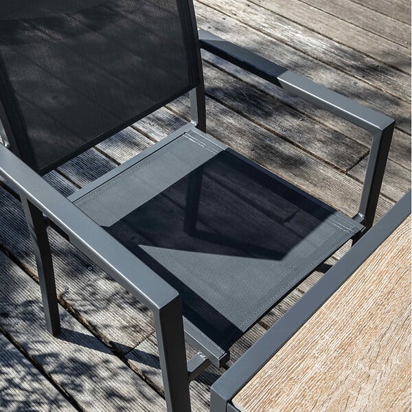 OVIALA - Fauteuil de jardin aluminium et textilène gris - Nice - large