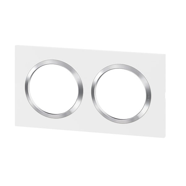 LEGRAND - Plaque carrée dooxie 2 postes finition blanc avec bague effet chrome - large