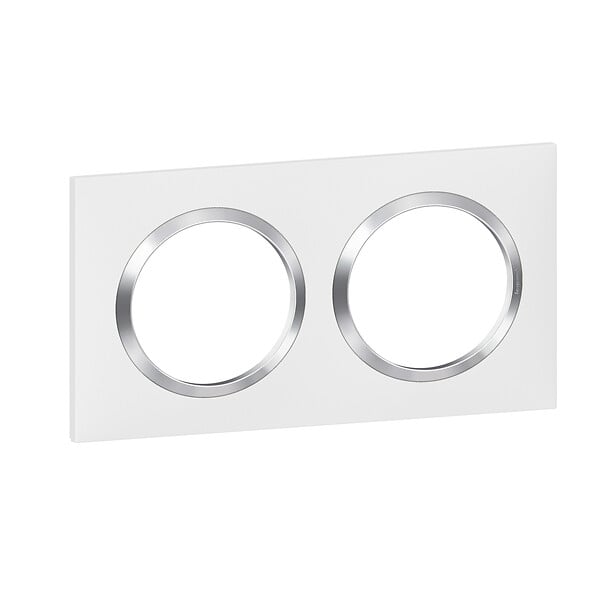 LEGRAND - Plaque carrée dooxie 2 postes finition blanc avec bague effet chrome - large