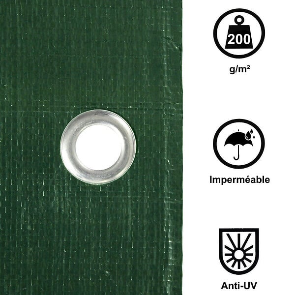 GT GARDEN - Bâche de protection verte ultra résistante - 200 g/m² - 4 x 5 mètres - large