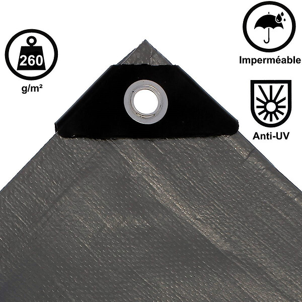 GT MARKET - Bâche de protection grise ultra résistante - 260 g/m² - 4 x 5 mètres - large