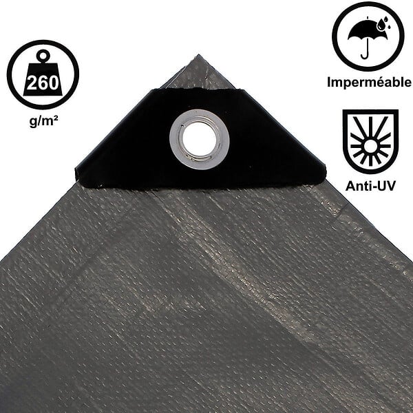 GT MARKET - Bâche de protection grise ultra résistante - 260 g/m² - 6 x 8 mètres - large