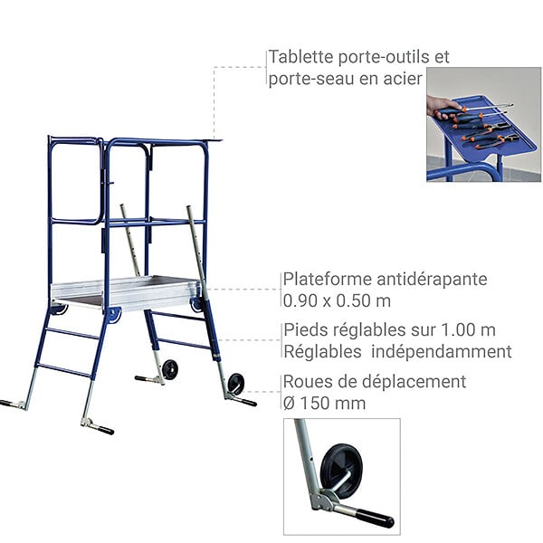 TUBESCA - Plateforme pour escalier: 2.68m haut. travail max - HELIS - large