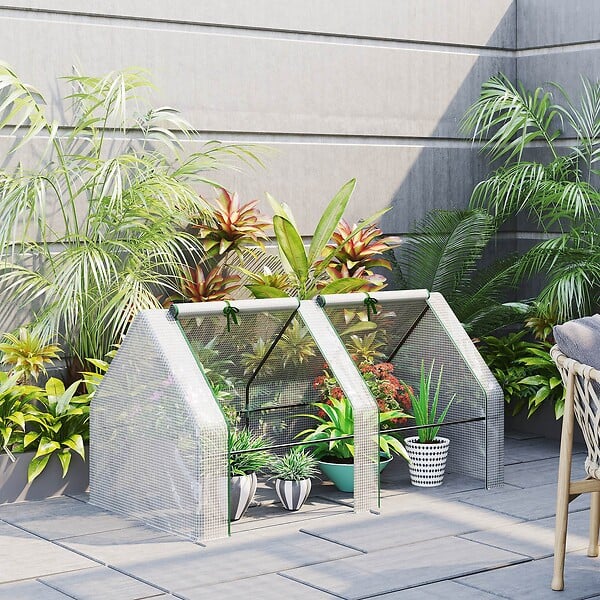 OUTSUNNY - Serre de jardin tunnel 2,5L x 1l x 0,8H m grande porte zippée bâche PVC transparent métal époxy vert - large