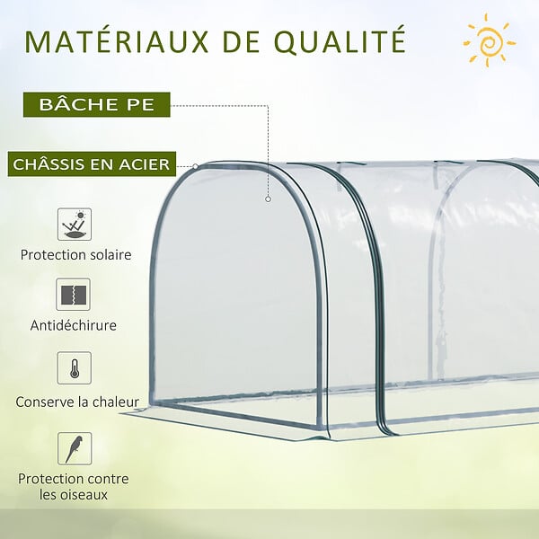OUTSUNNY - Serre de jardin tunnel 3,5L x 1l x 0,8H m 3 portes zippées bâche PVC transparent métal époxy vert - large