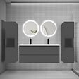 AICA SANITAIRE - AICA SANITAIRE Ensemble meuble double vasque L.120cm 4 tiroirs + lavabo + 2*LED miroirs rond 60cm + 2*colonne,anthracite B - vignette