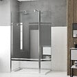 AURLANE - Paroi de Douche et Volet Pivotant 100+40x200 cm - Bandeau Miroir - Barre de Fixation Chrome - vignette