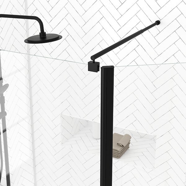 AURLANE - Paroi de Douche et Volet Pivotant 100+40x200 cm - Verre Transparent - Barre de Fixation Noire - large