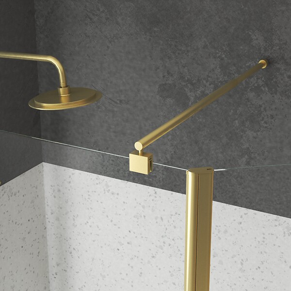 AURLANE - Paroi de Douche et Volet Pivotant 100+40x200 cm - Profilé + Barre de Fixation Or Doré Brossé - large