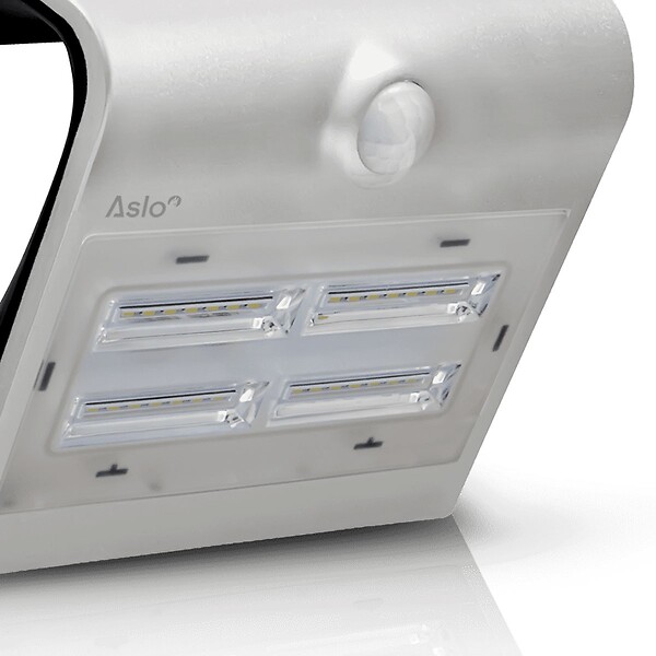 ASLO - Projecteur Led Mural Solaire 3.7V 2Ah GRIS 14 x 10.9 x 21.2 cm Détecteur de mouvements 3.2W 400 Lm ASLO - large