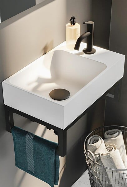 AQUARINE - Lave-mains blanc mat avec support noir - CAMDEM PACK - Lave-mains blanc avec support - large