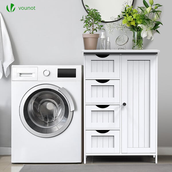 VOUNOT - Meuble de salle de bain rangement 4 tiroirs 1 porte 82x55x30cm blanc - large