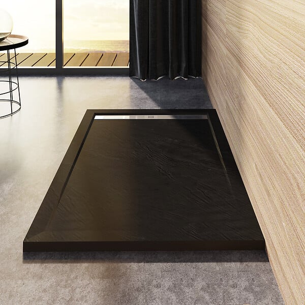 AICA SANITAIRE - AICA Receveur de douche 140x80cm antidérapant noir anthracite LMR8014 - large