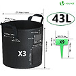 VOUNOT - Lot de 3 sacs de plantation non tisse avec fenetre velcro et poignee 43L Noir - vignette