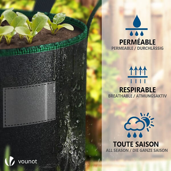 VOUNOT - Lot de 5 sacs de plantation non tisse 65L avec poignee Noir - large