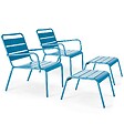 OVIALA - Lot de 2 fauteuils relax avec repose-pieds en métal bleu pacific - Palavas - vignette